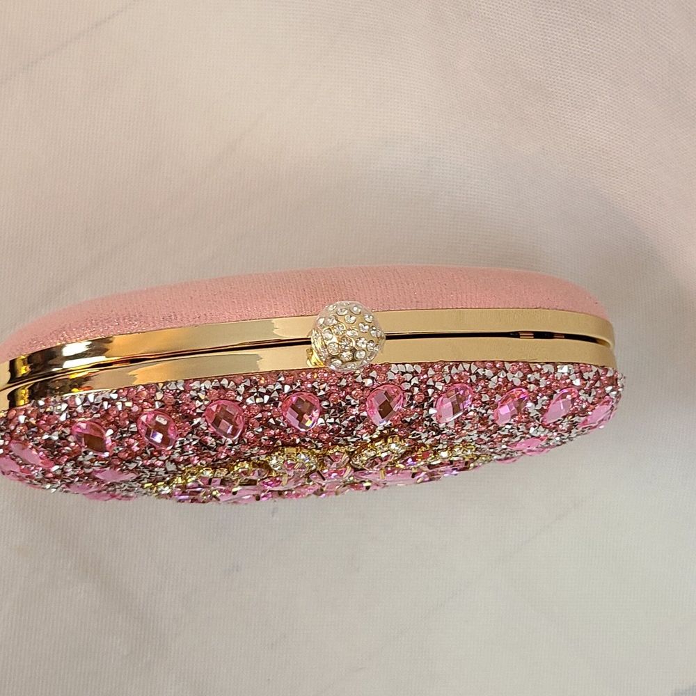 RAMLA Pink Rhinestone Luxury Prom Wedding Gala Handle & Chain Clutch Purse--New - Picture 4 of 8